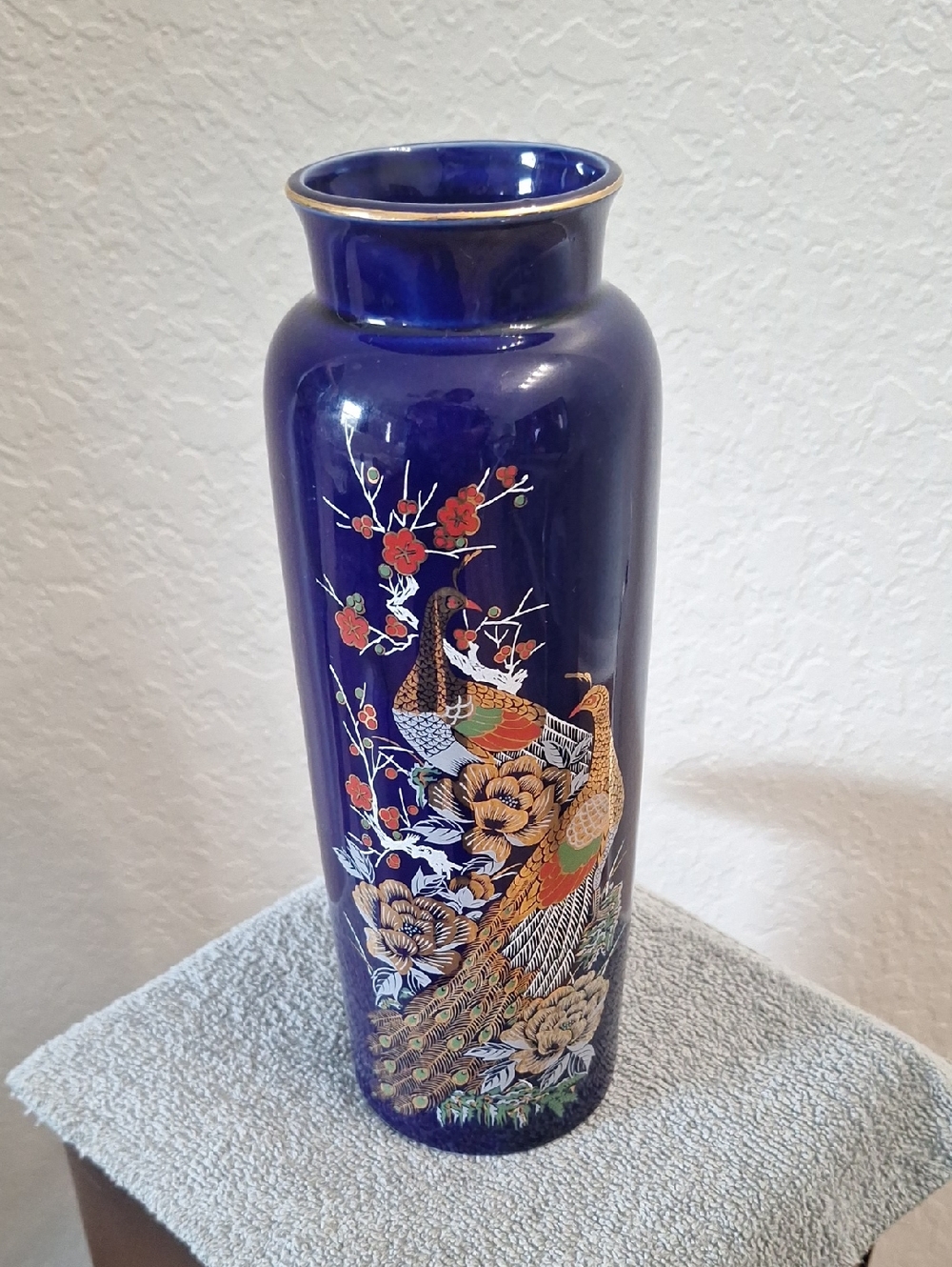 Interpur Cobalt Blue Peacock Design Vase